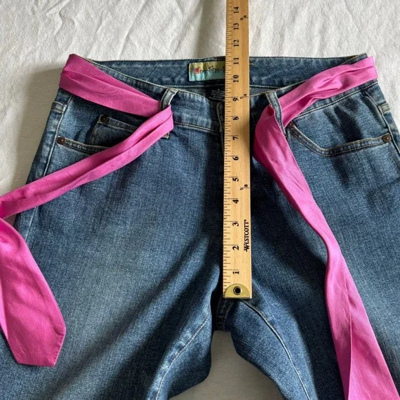 Too She She Y2K Cropped Jeans Pink Silk Belt Rhinestone Buckle Womens 6 Blue - Picture 7 of 12